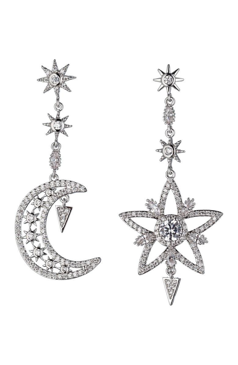EYE CANDY LOS ANGELES Star and Moon CZ Crystal Drop Earrings, Main, color, 