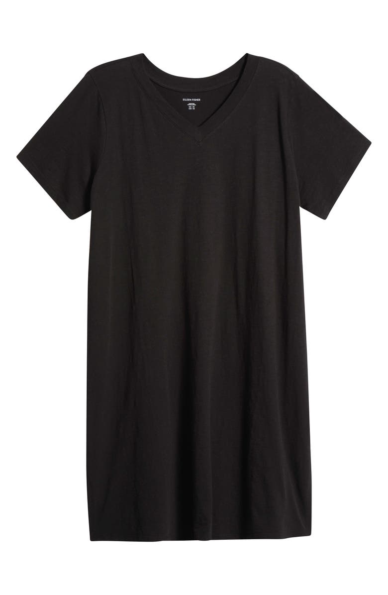 Eileen Fisher V-Neck Organic Cotton T-Shirt Dress, Alternate, color, Black