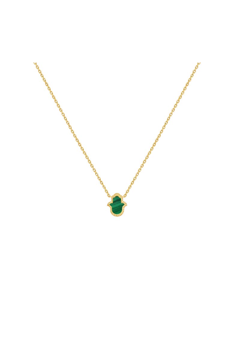 Karma and Luck Honest & Bright Malachite Hamsa Gold Necklace, Main, color, Gold/Green