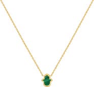 Karma and Luck Honest & Bright Malachite Hamsa Gold Necklace