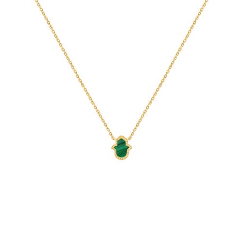 Karma And Luck Honest & Bright Malachite Hamsa Gold Necklace In Gold/green