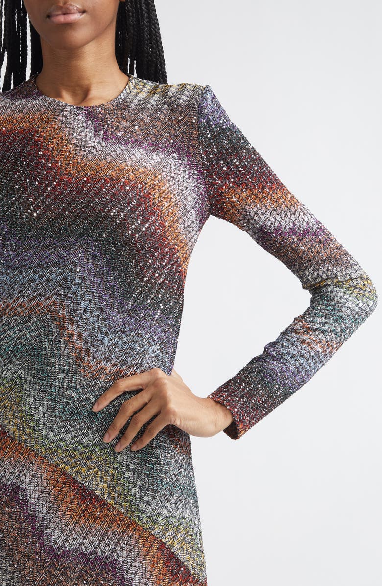 Missoni Greek Zigzag Sequin Lamé Long Sleeve Dress, Alternate, color, Multi Dark