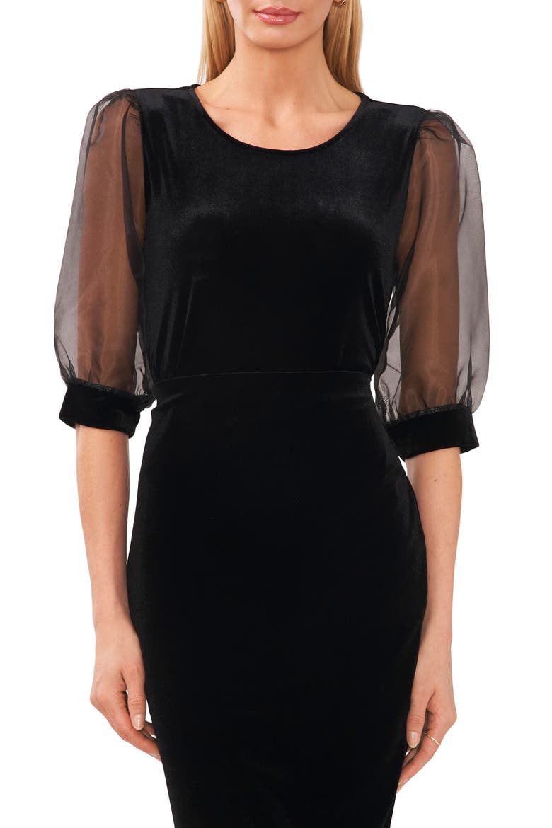 Puff Sleeve Velour Top, Main, color, RICH BLACK