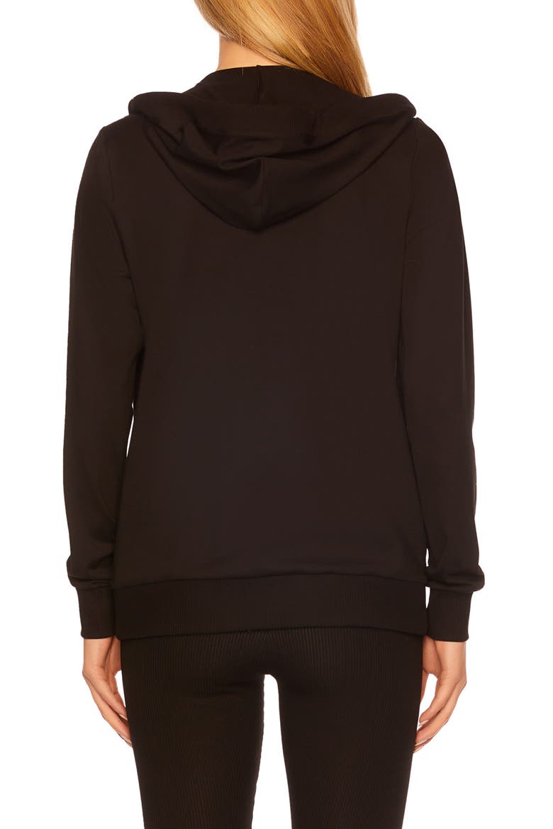 Rib Trim Full Zip Hoodie, Alternate, color, BLACK