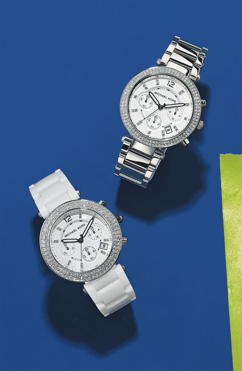 MICHAEL Michael Kors Michael Kors 'Parker' Chronograph Ceramic Bracelet Watch, 39mm, Alternate, color,