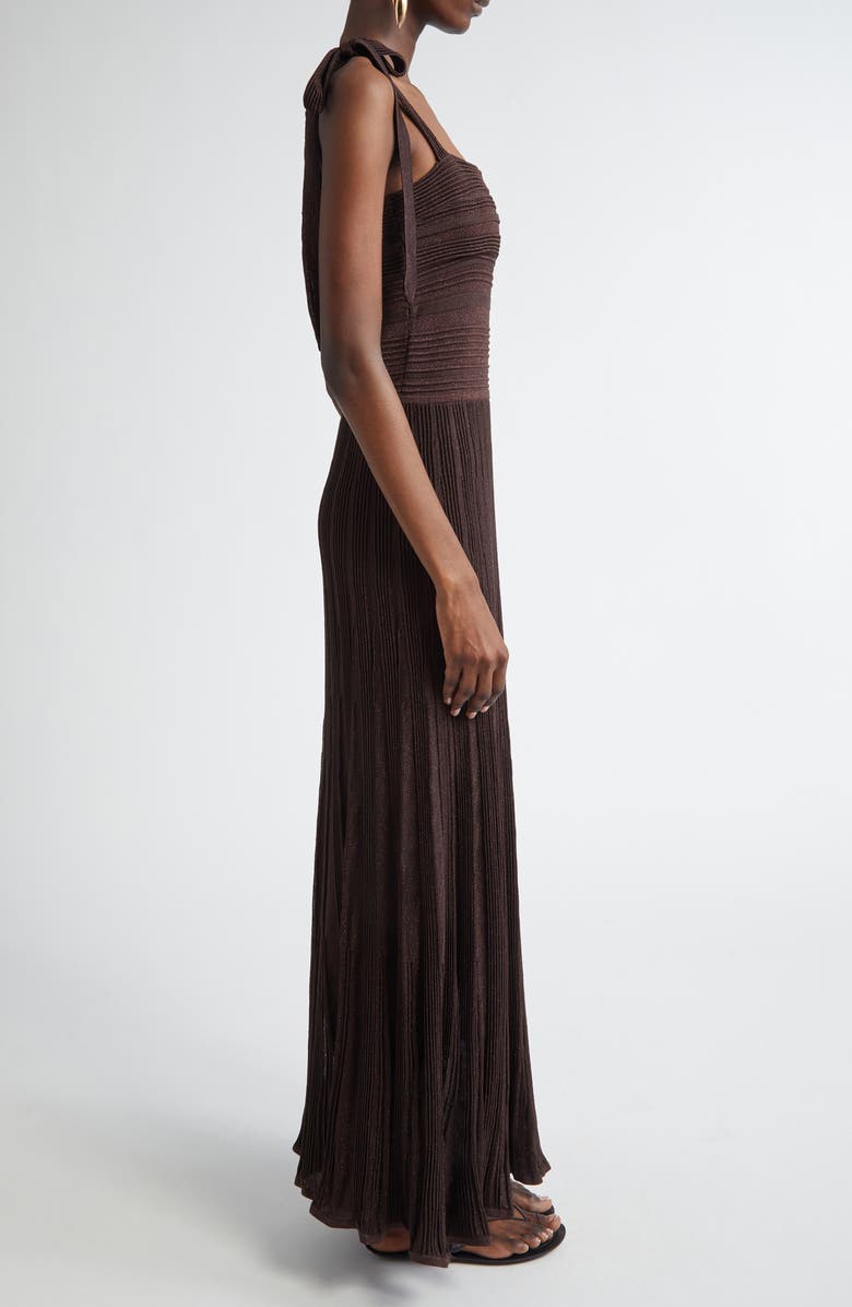 Zimmermann Lucky Tie Shoulder Metallic Rib Maxi Dress, Alternate, color, Metallic Chocolate