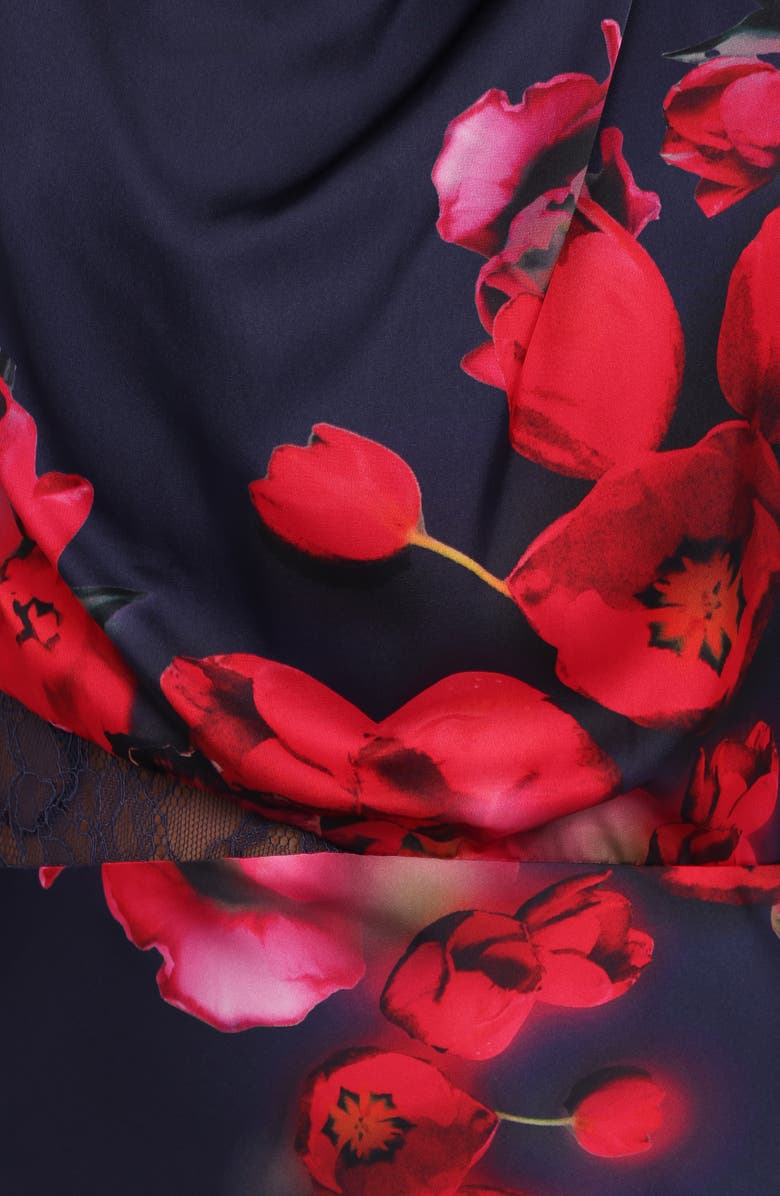 Petal & Pup Annabelle Floral Cowl Neck Satin Maxi Dress, Alternate, color, Navy Floral