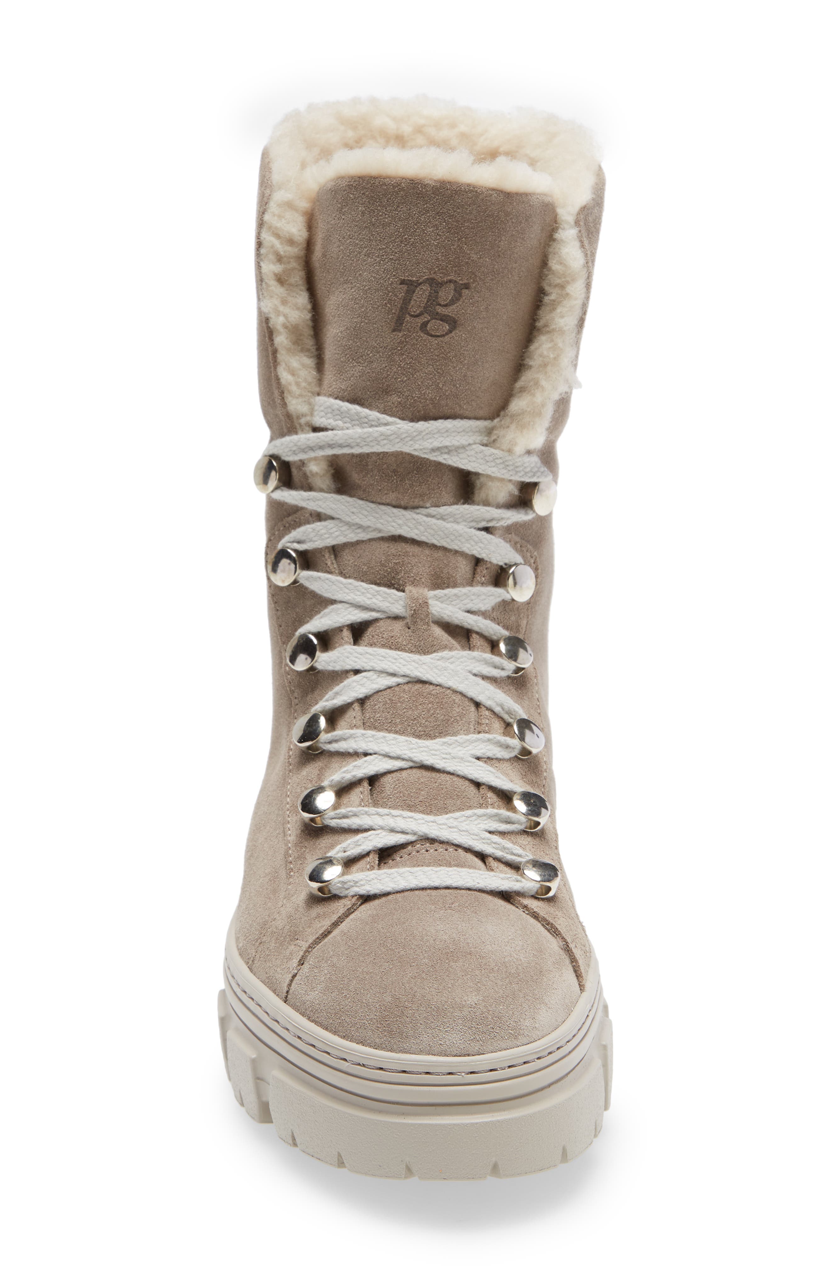Karla Lace-Up Wool Bootie, Alternate, color, STONE SOFT SUEDE