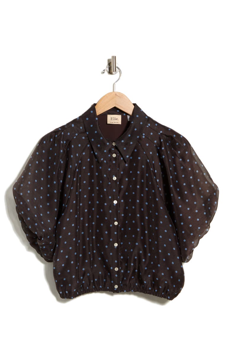 Bubble Sleeve Top, Main, color, CHOCOLATE/ BLUE DOT