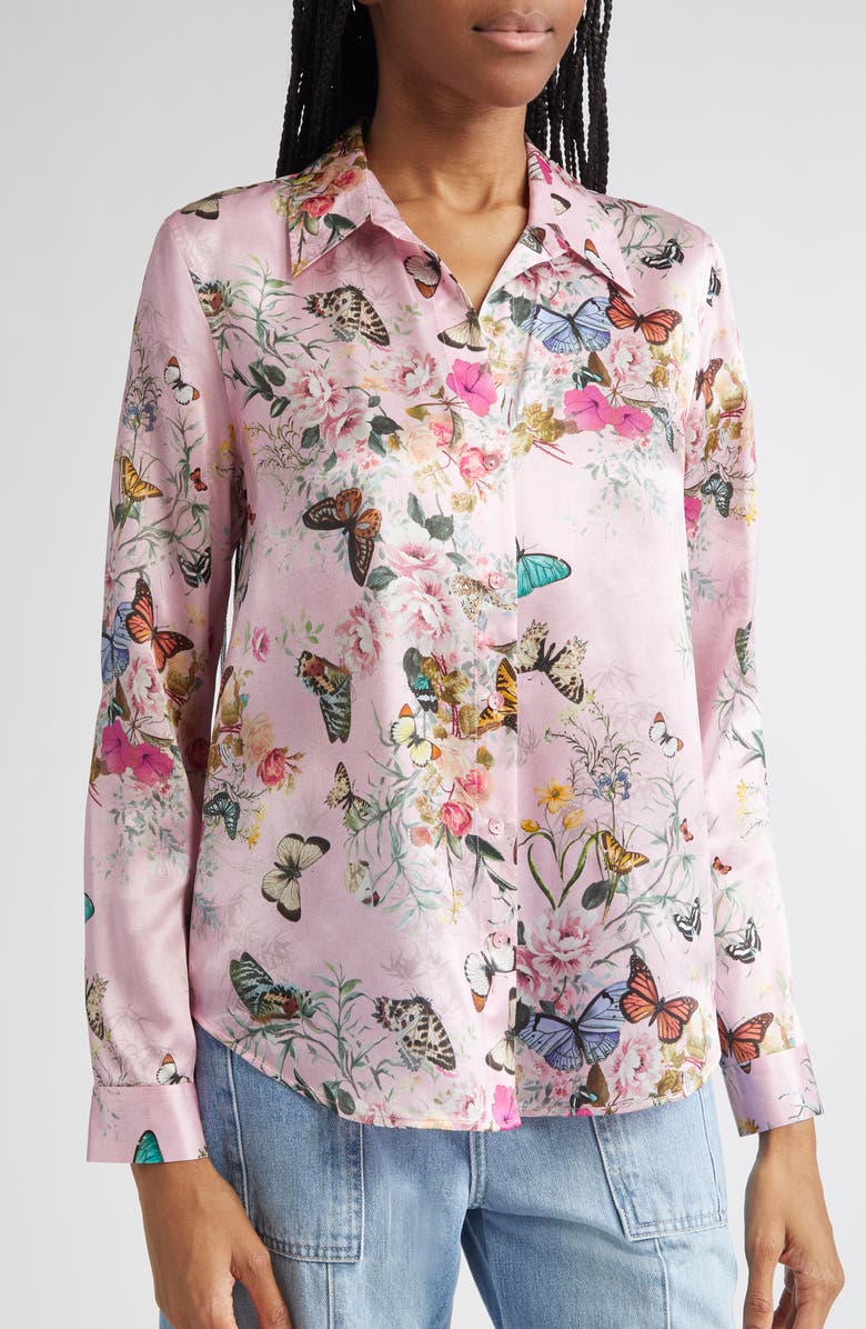 L'AGENCE Tyler Silk Button-Up Shirt, Alternate, color, 