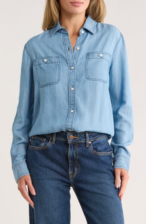 Loose Fit Denim Button-Up Shirt