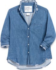 Frank & Eileen Ruffle Collar Relaxed Button Up Shirt