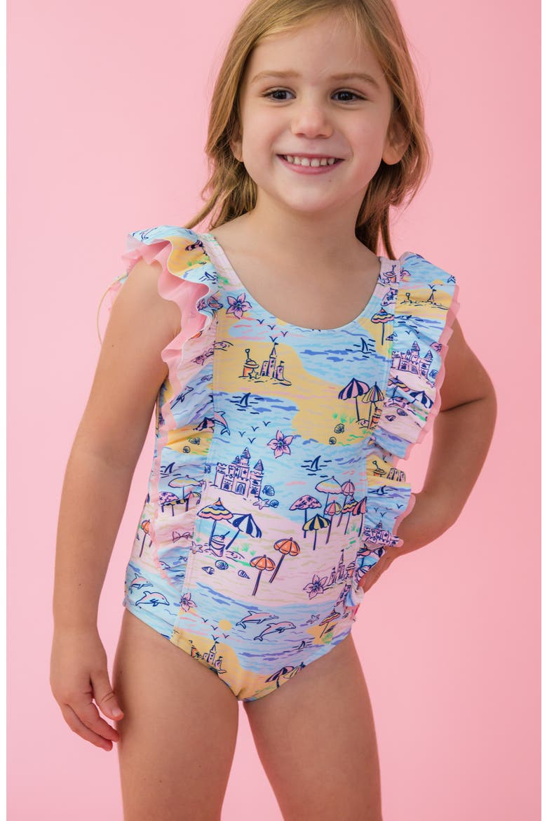 Kids' Beach Day Waterfall One-Piece Swimsuit, Alternate, color, MULTI-COLOR