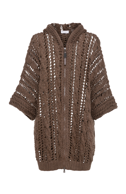 Brunello Cucinelli Jute-blend Hooded Cardigan In Chocolate