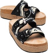 Prologue Shoes Bobby Beaded Straw Platform Slide Sandal