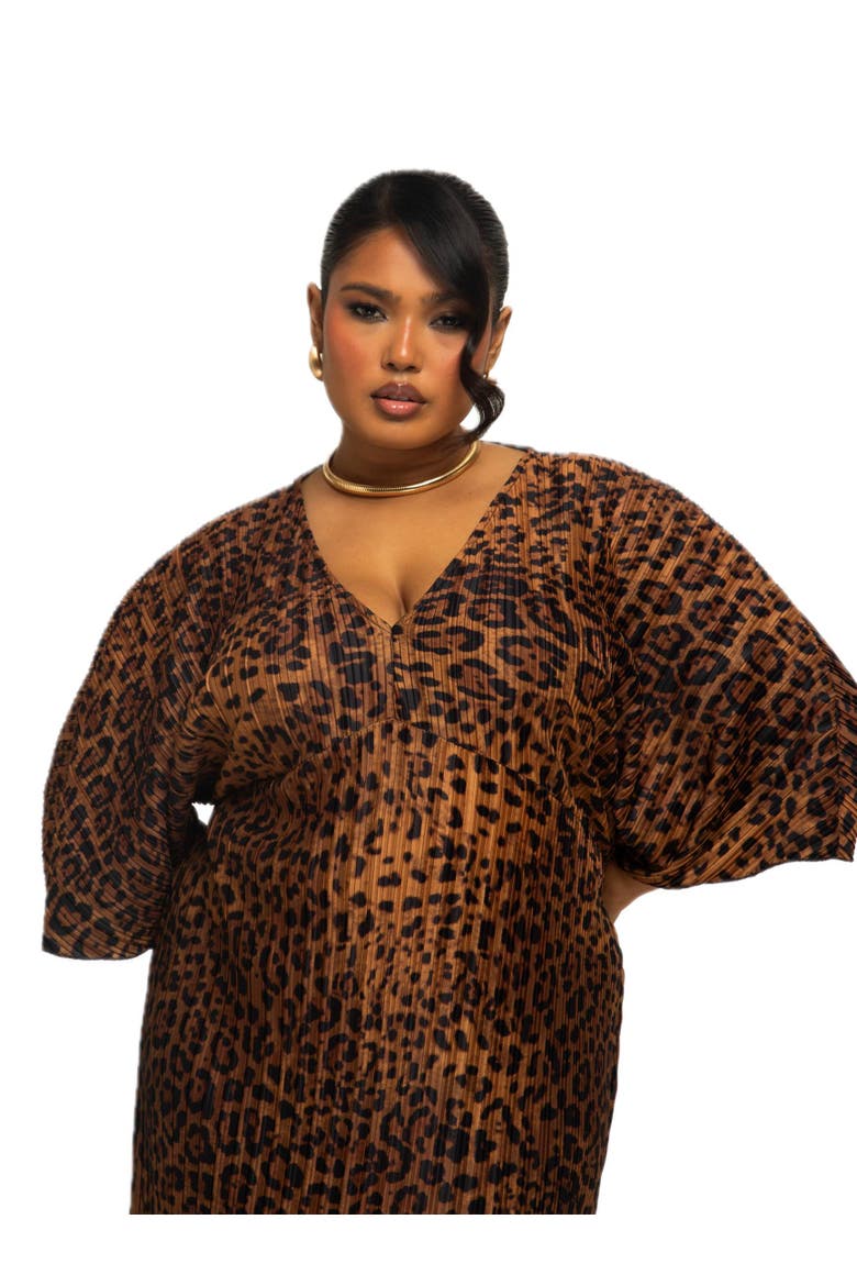 Plus Size Leopard Print Midi Dress, Alternate, color, Brown
