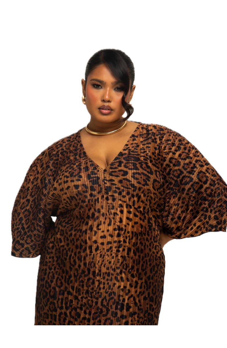 FASHION-SZN CURVE Plus Size Leopard Print Midi Dress, Alternate, color, Brown