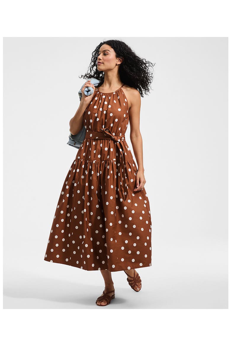 Poplin Halter Midi Dress, Alternate, color, Rich Ginger Brown Dot