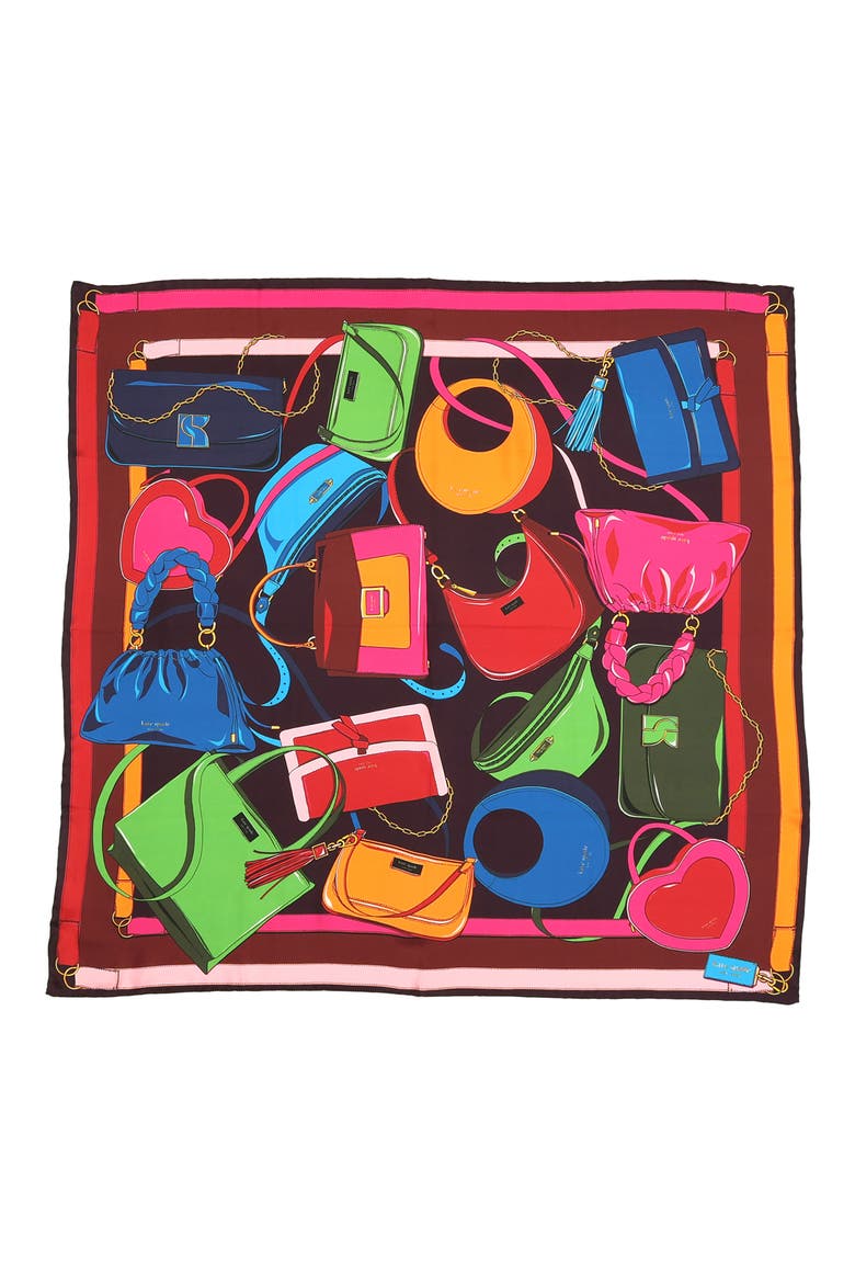 bag print square silk bandana scarf, Alternate, color, RED MULTI
