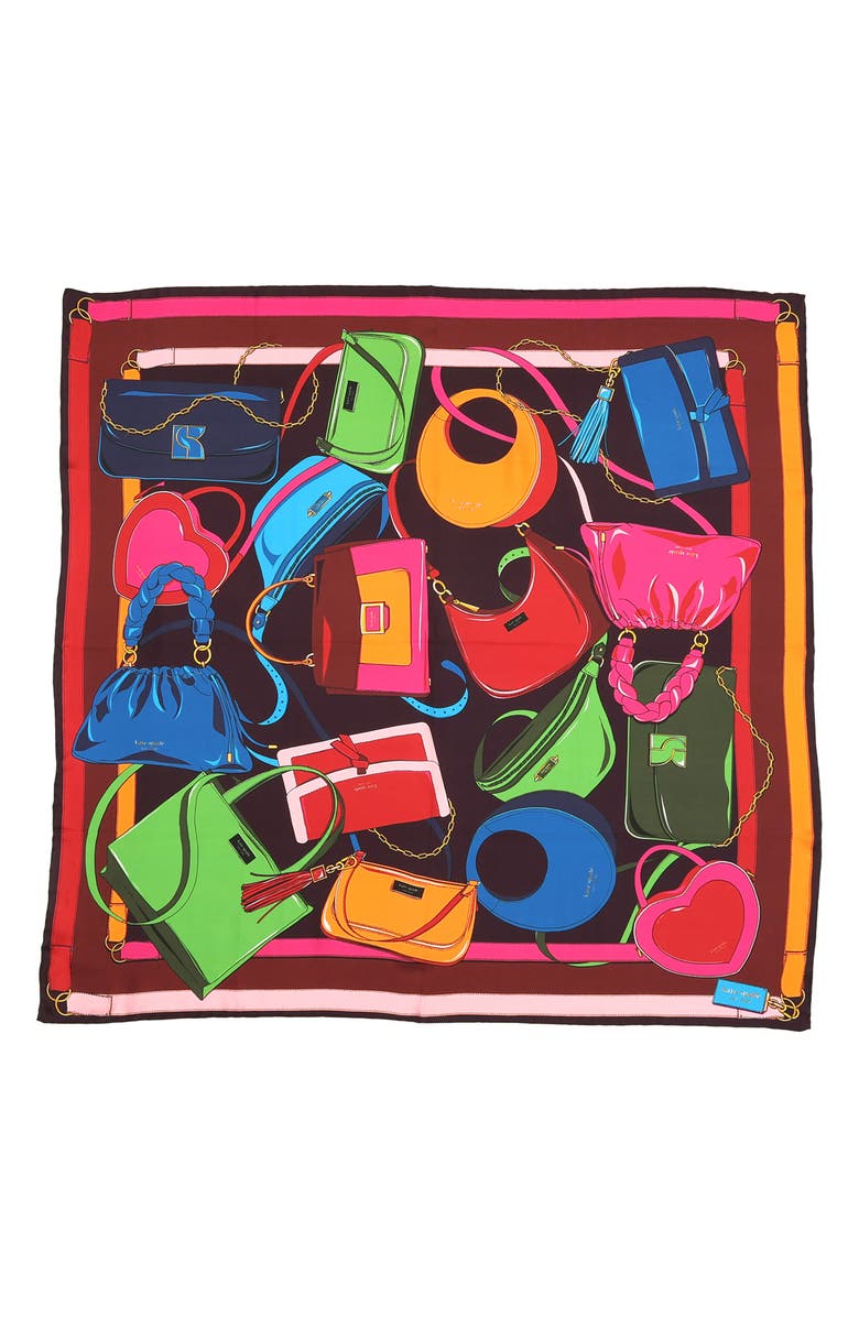 Kate Spade New York bag print square silk bandana scarf, Alternate, color,