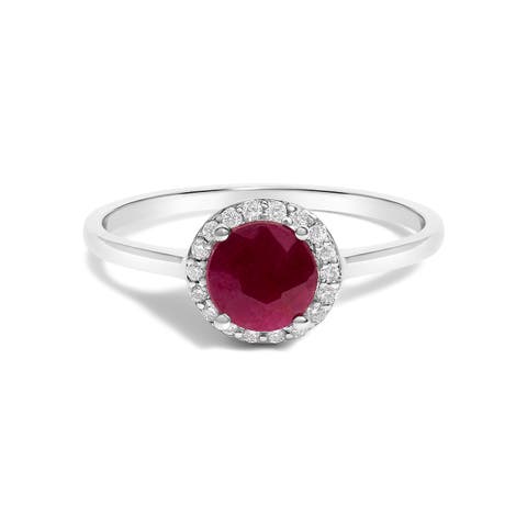 10K Gold Gemstone and 1/10 Cttw Diamond Halo Birthstone Ring