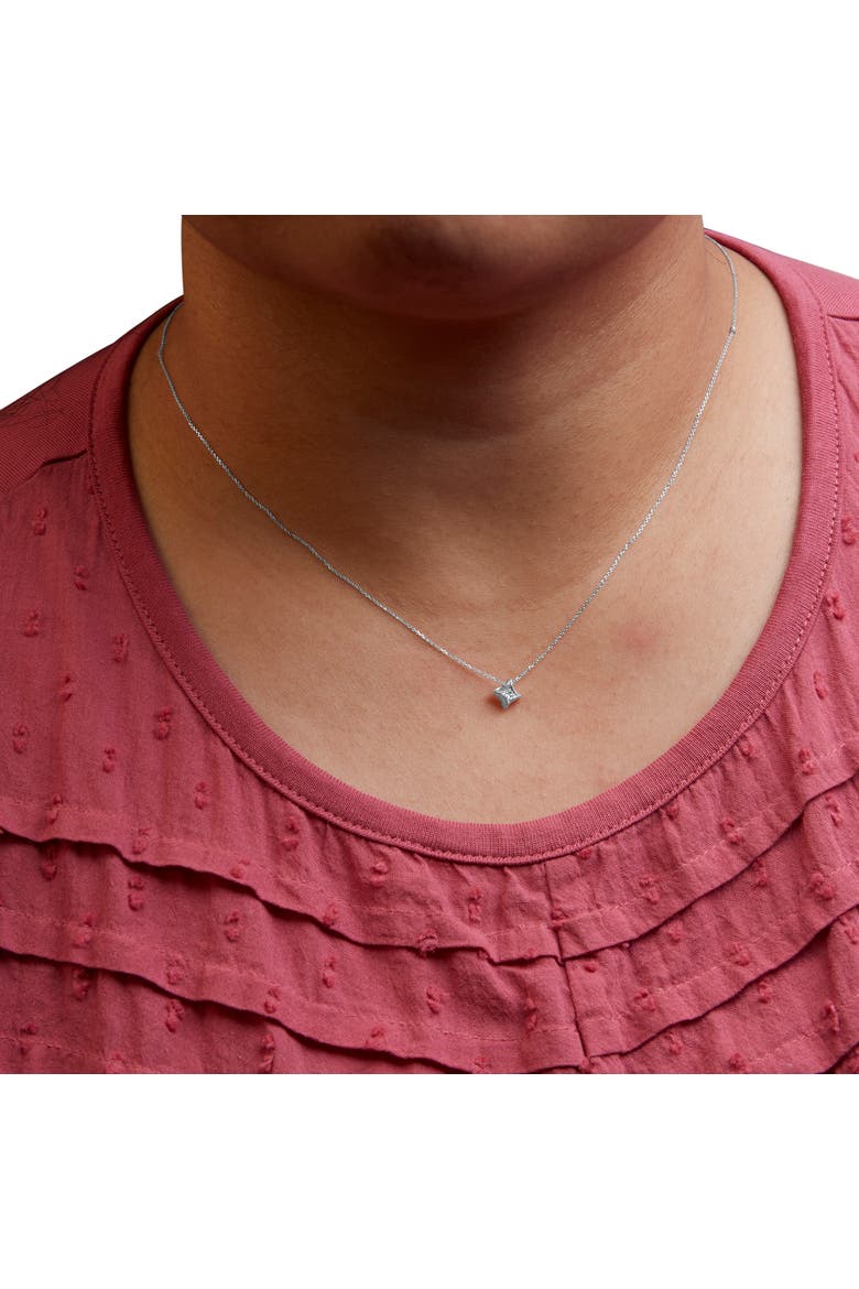 10K Gold 1/10 Cttw Bezel Set Solitaire Princess Diamond Kite Shaped Pendent Necklace, Alternate, color, White