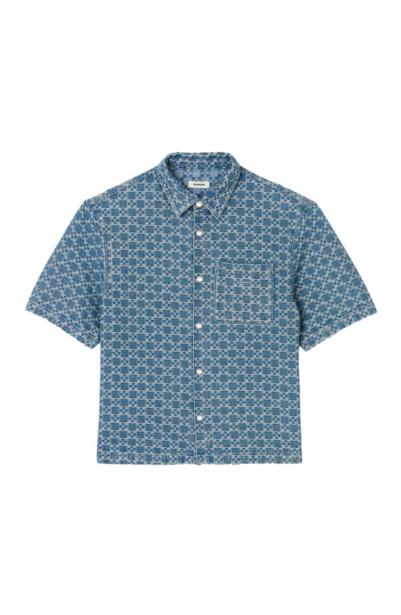 SANDRO Square cross denim shirt, Alternate, color,