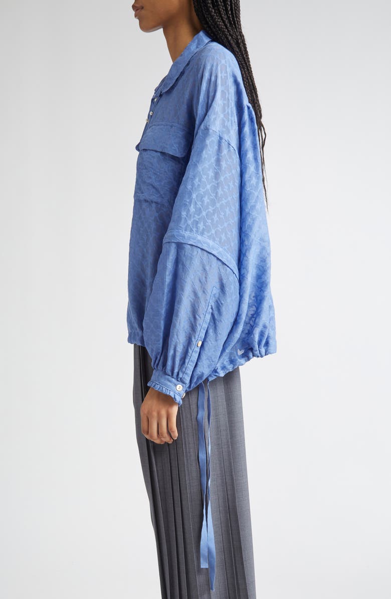 Undercover Fleur-de-Lis Jacquard Cotton & Silk Zip Off Sleeve Button-Up Shirt, Alternate, color,