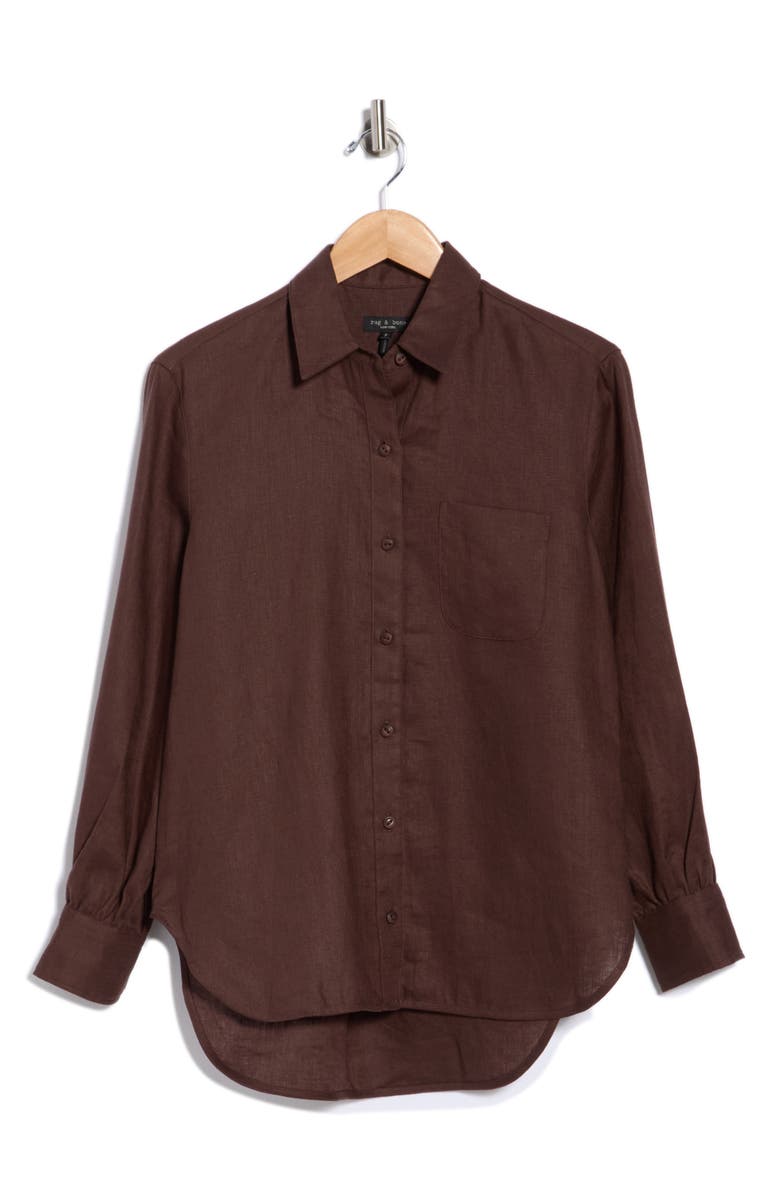 rag & bone Max Long Sleeve Linen Button-Up Shirt, Main, color, Espresso