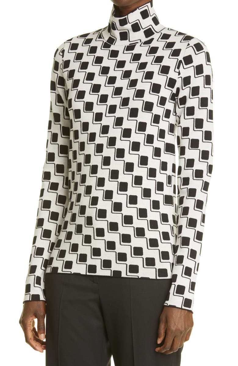 St. John Collection Geometric Knit Mock Neck Top, Alternate, color,