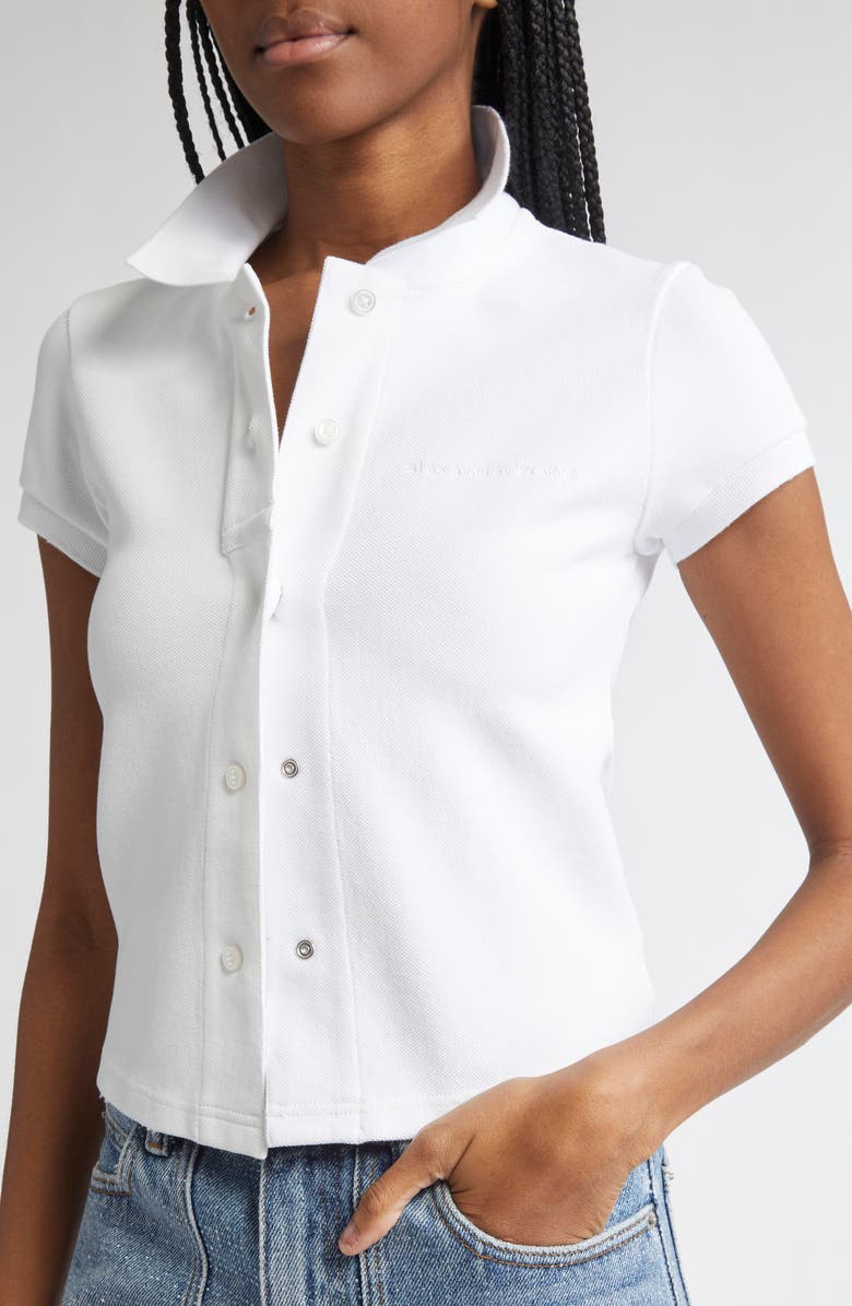 Alexander Wang Deconstructed Shrunken Piqué Polo Cardigan, Alternate, color, 