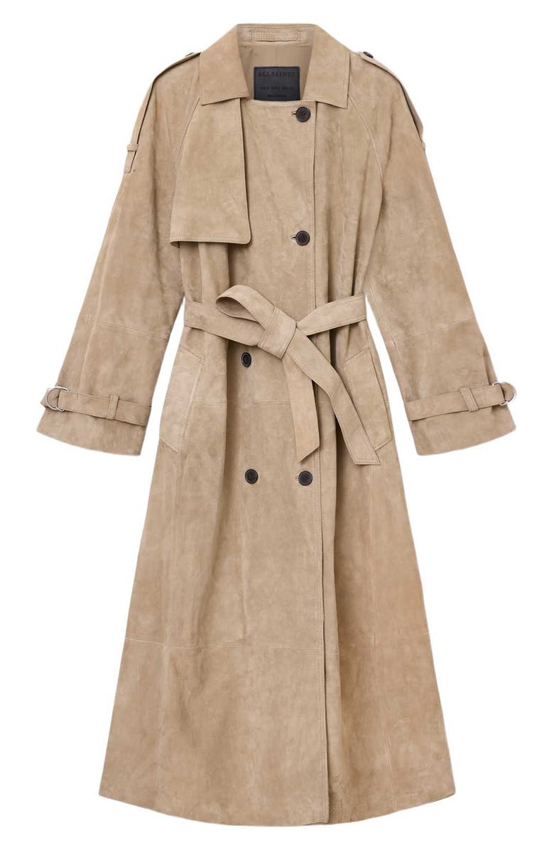 AllSaints Reed Suede Trench Coat, Alternate, color, Taupe Brown