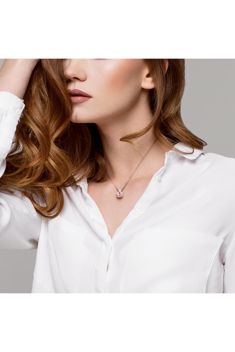 Gemstone & Diamond Halo Cluster Necklace 10K, Alternate, color, Morganite/Rose Gold