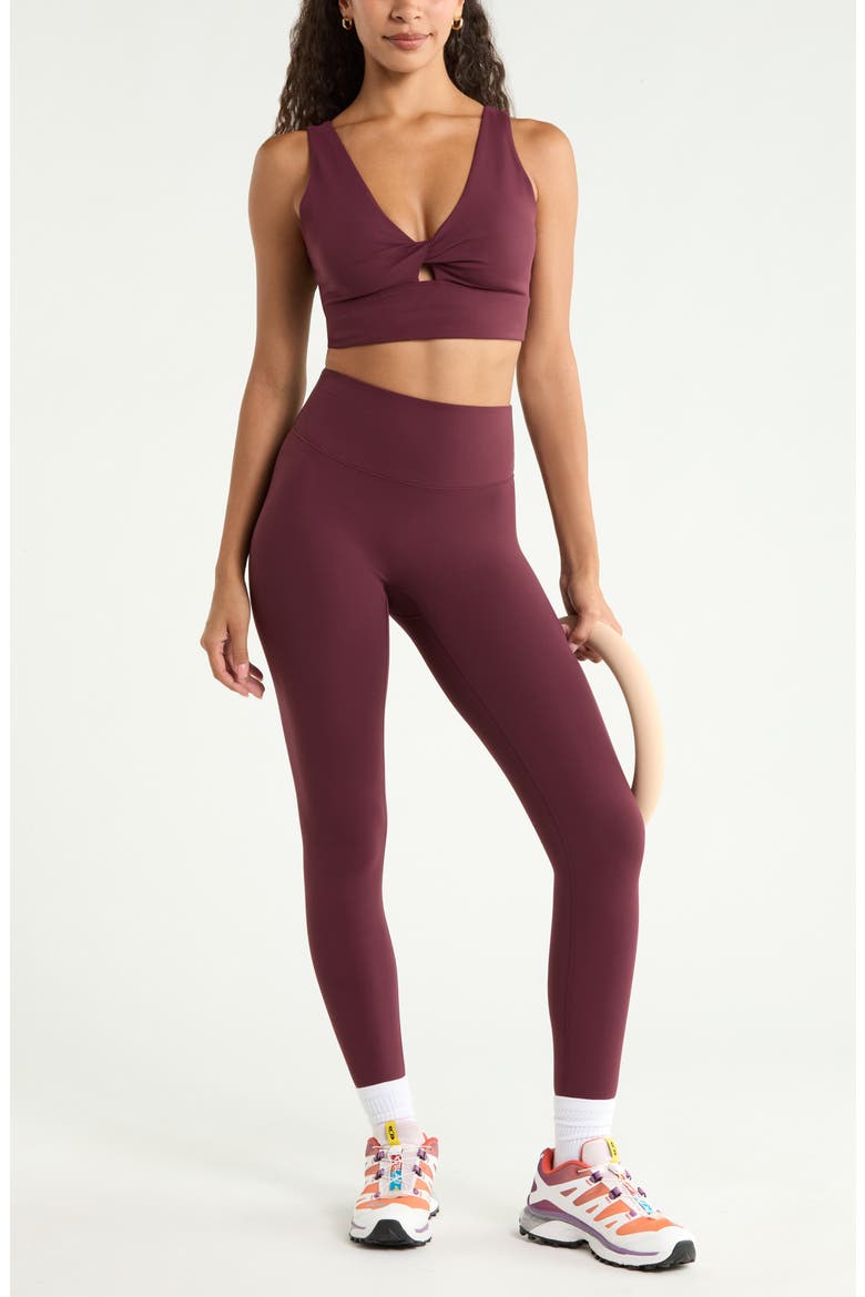 Zen Twist Sports Bra, Alternate, color, BURGUNDY STEM