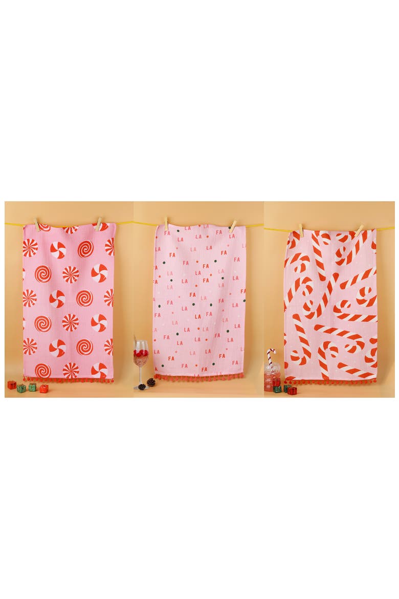 Merry & Bright Modern Holiday Kitchen Towels, Alternate, color, PINK