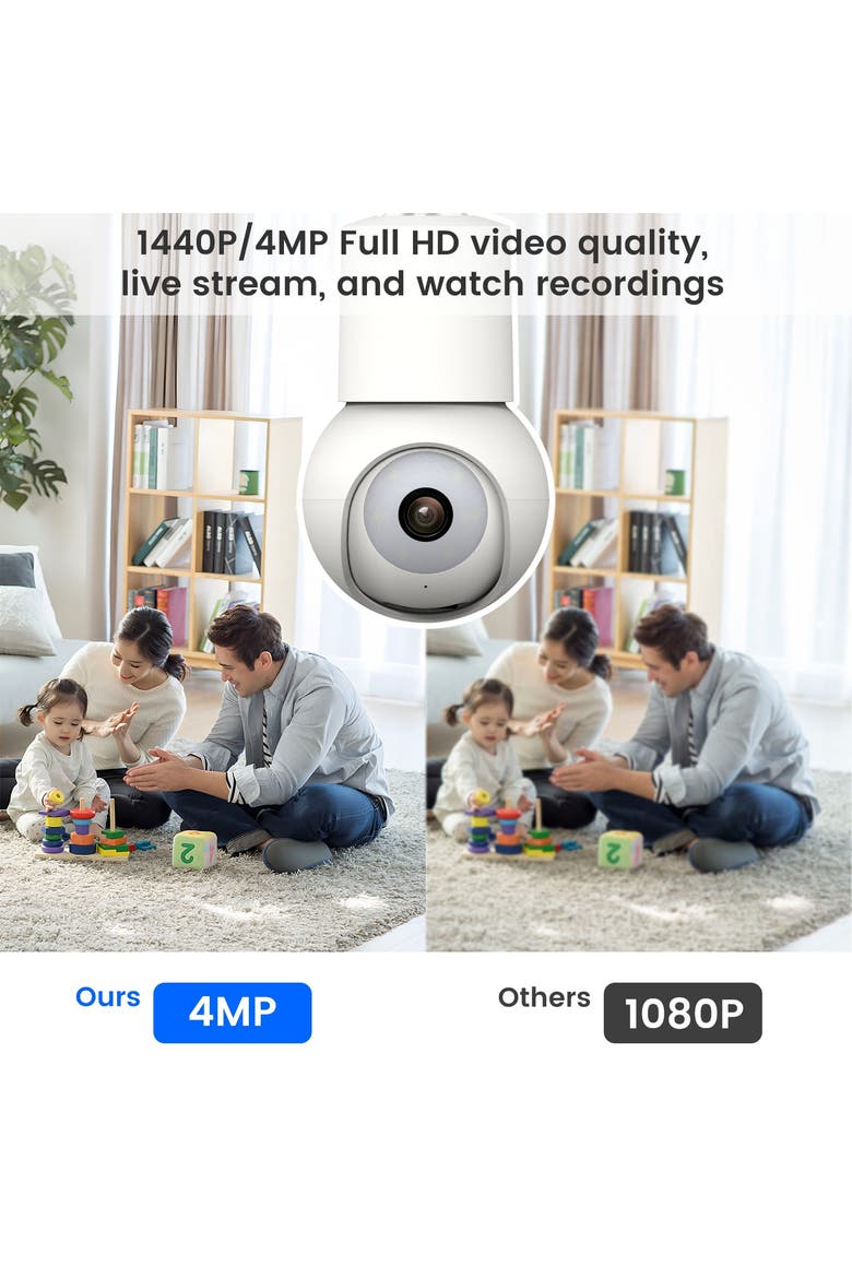 Smart WiFi 2K Light Bulb Camera, Alternate, color, White