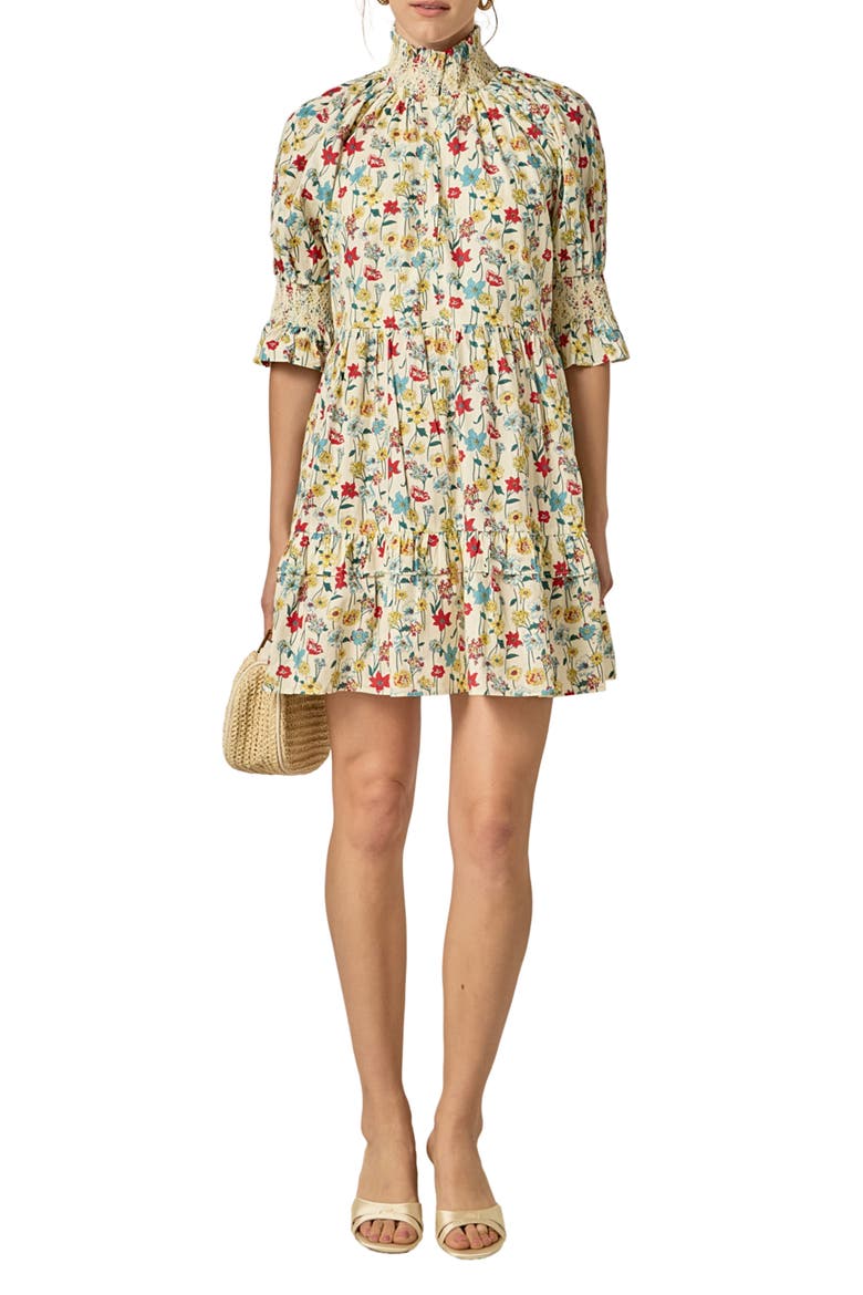Print Smocked Puff Sleeve Minidress, Main, color, MULTI