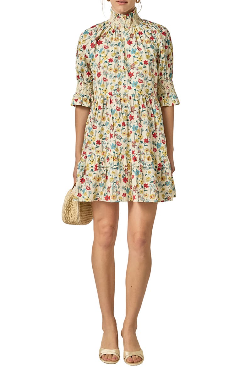 English Factory Print Smocked Puff Sleeve Minidress, Main, color, Multi