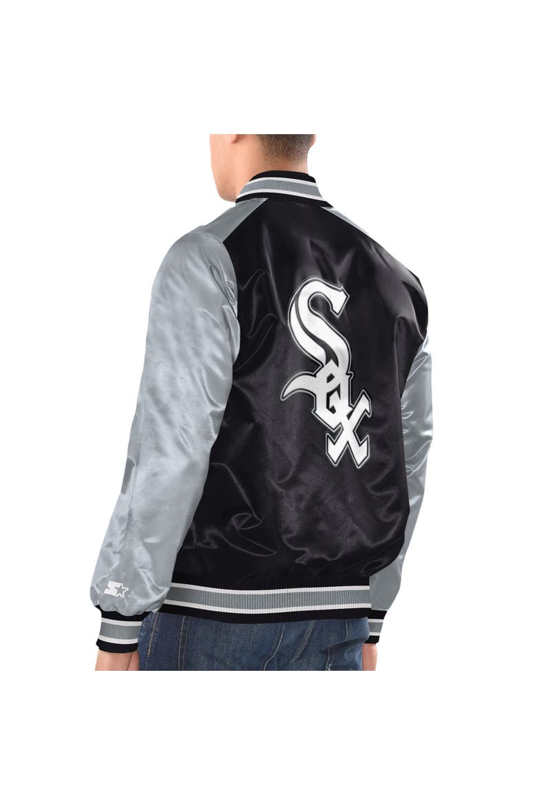 Men's Starter Black/Silver Chicago White Sox Varsity Satin Full-Snap Jacket, Alternate, color, Black