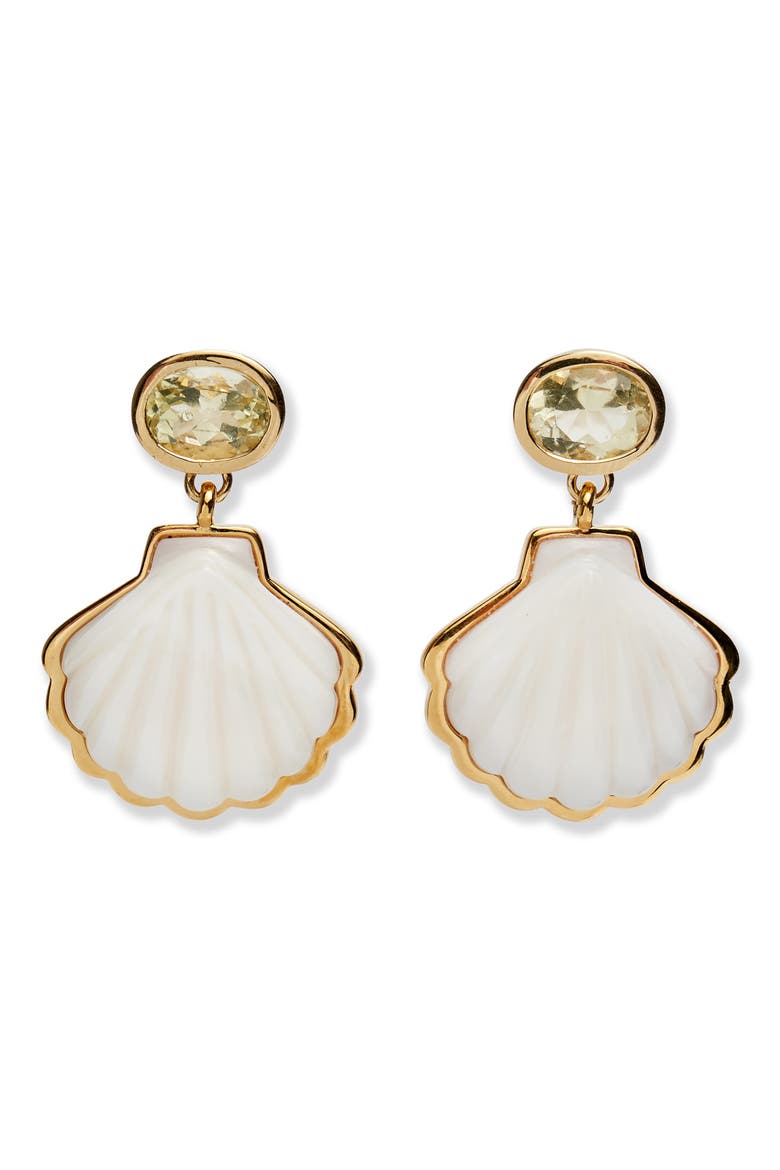 Luna Mother-of-Pearl Shell Drop Earrings, Main, color, WHITE