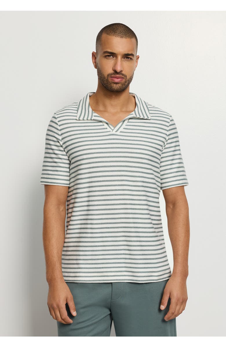 Hanro Travelwear Organic Cotton Collared Top, Alternate, color, Studio Green Stripes