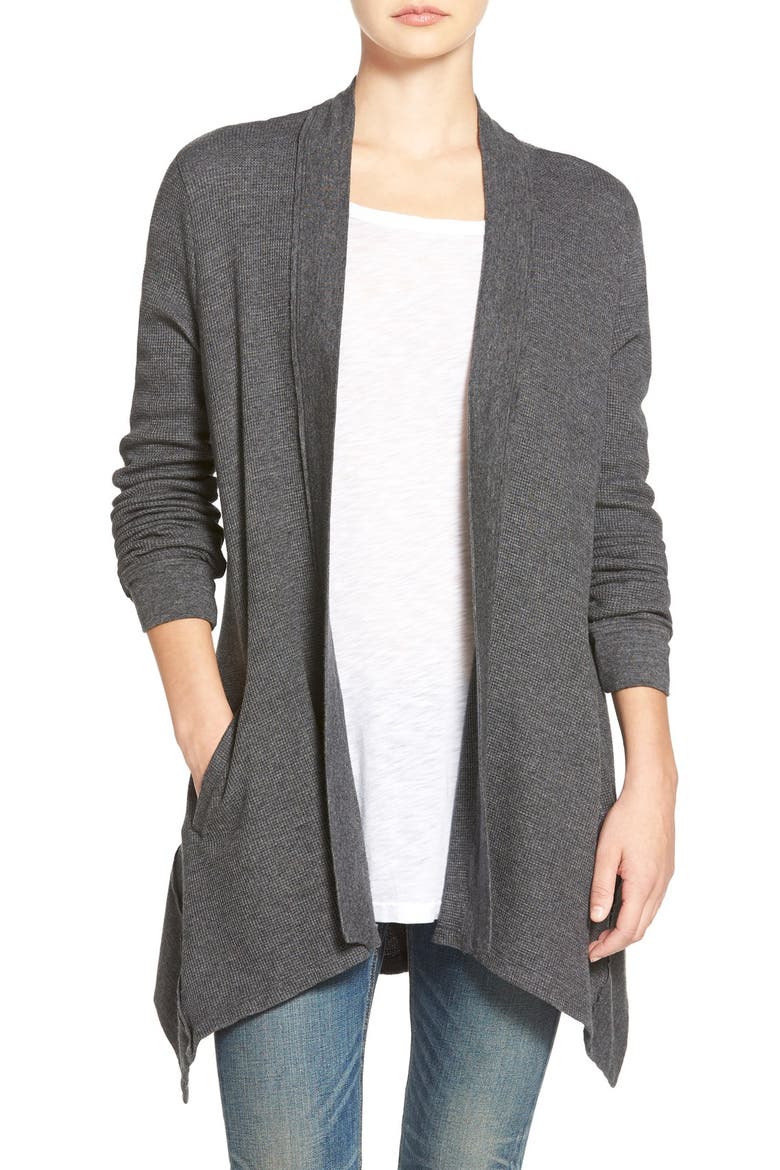 Waffle Knit Open Front Cardigan, Main, color, CHARCOAL
