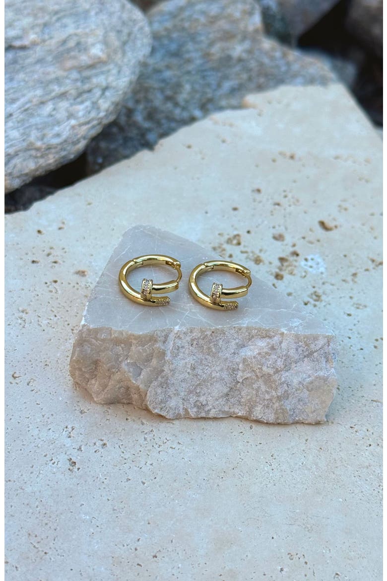 Cubic Zirconia Nail Huggie Hoop Earrings, Alternate, color, GOLD