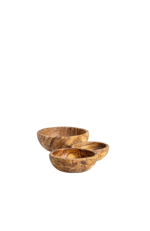 Gharyan Stoneware Olive Wood Nesting Bowls Set of 3 in Natural  product