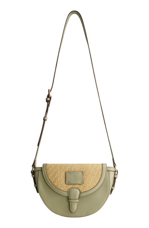 Logo Debossed Raffia Crossbody Bag