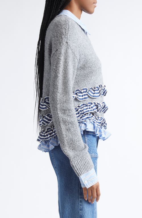 Cinq À Sept Leina Ruffled Striped Sweater In Gray