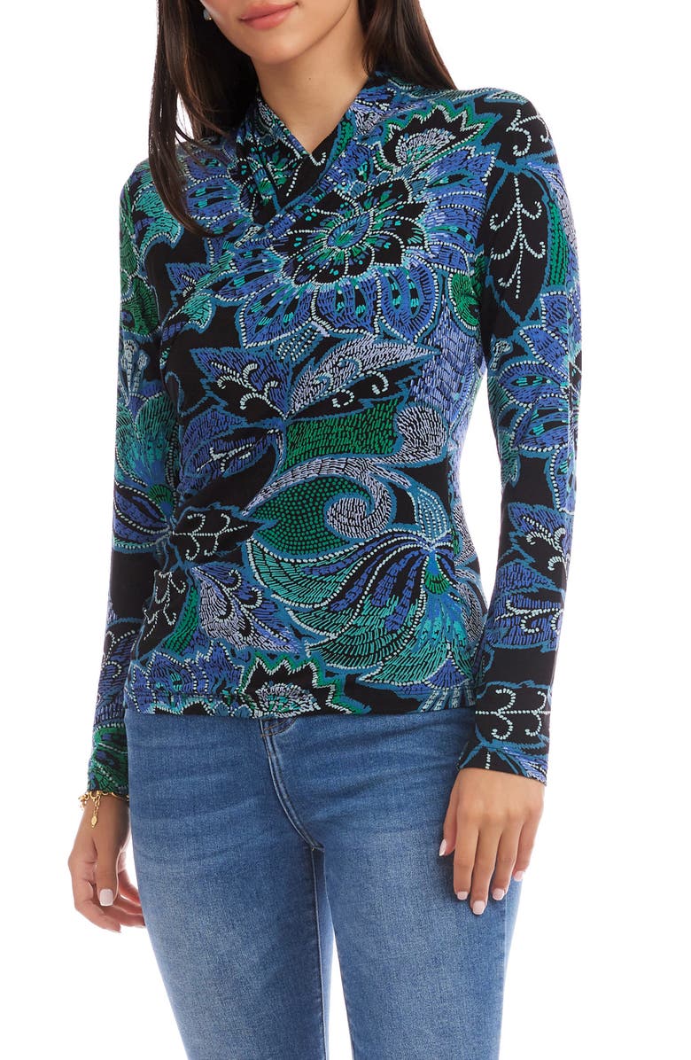 Karen Kane Dotted Floral Crossover Rib Top, Main, color, Print