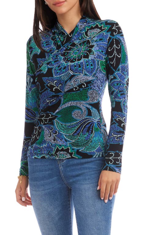 Karen Kane Dotted Floral Crossover Rib Top In Multi