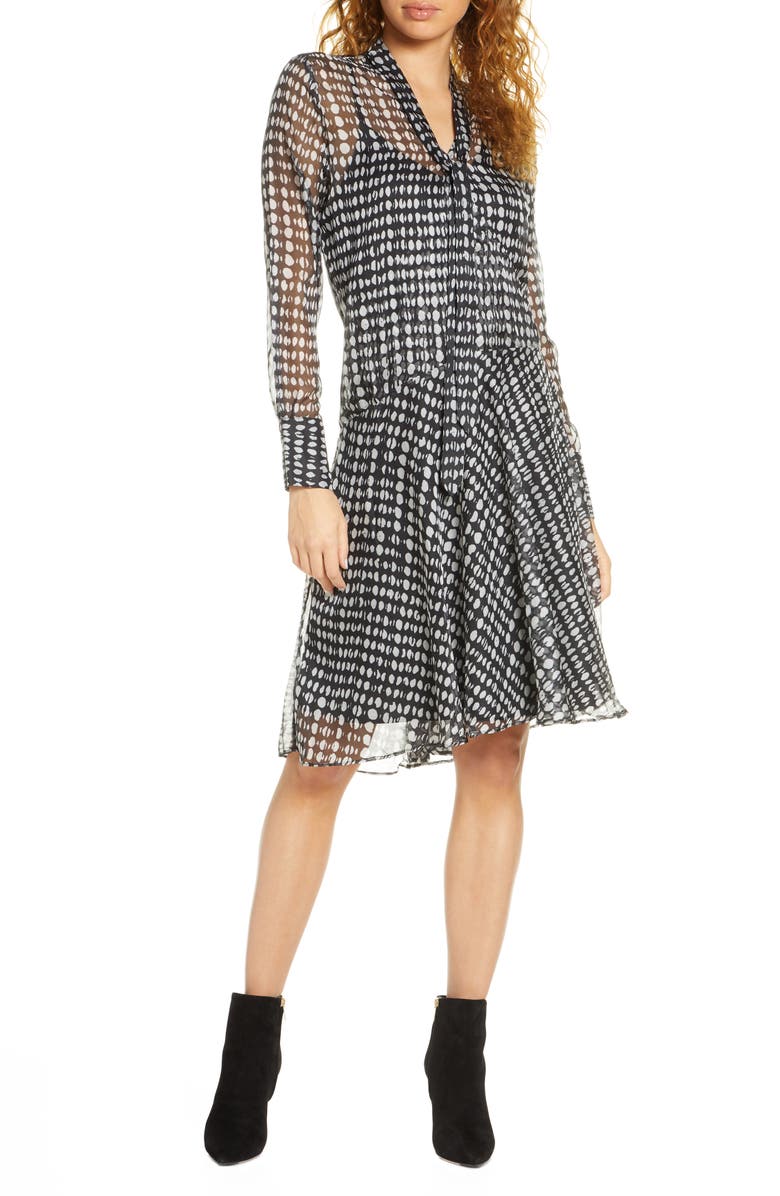 CAARA Cosette Tie Neck Long Sleeve Chiffon Dress, Main, color, 