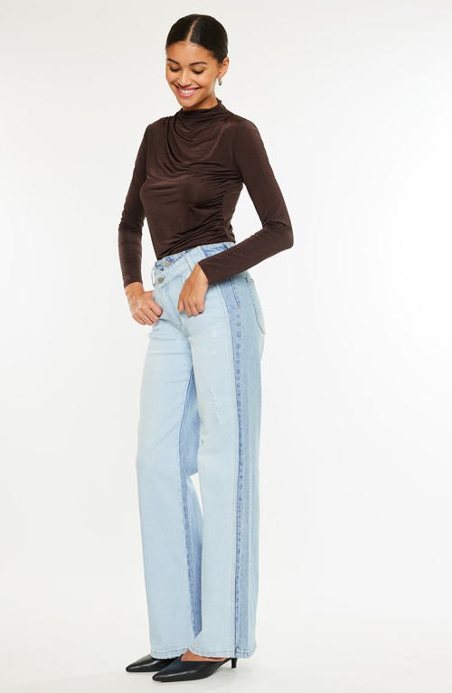 Kancan Clara High Rise Wide Leg Jeans In Light Wash